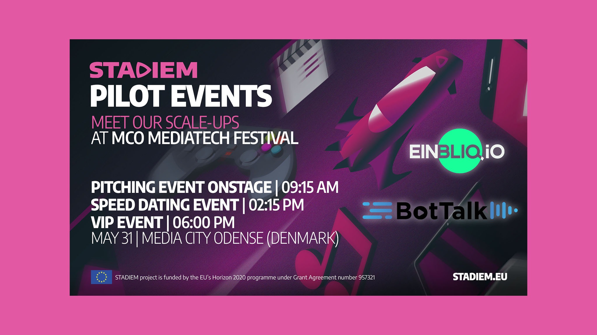 Promo card for STADIEM Pilot Event at Media City Odense's Mediatech Festival